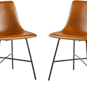 Upholstered Dining Chair with Metal X Base, Set of 2, Whiskey Brown