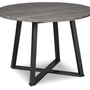 Mid Century Round Dining Room Table with Metal Legs, Gray & Black