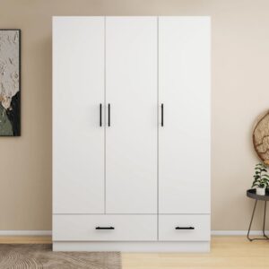 Wardrobe Closet, Armoire Wardrobe Closet with 2 Drawers, Closet Cabinet with Clothing Rods, Wardrobe Cabinet with 3 Doors, Wooden Closet with Shelves,  Closet