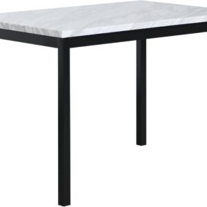 Metal Dining Table with Laminated Faux Marble Top, Off-White