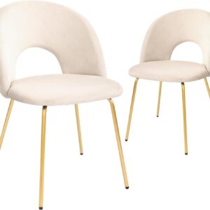 Velvet Seat Chair with Metal Legs for Kitchen Dining Room, Pack of 2. Beige