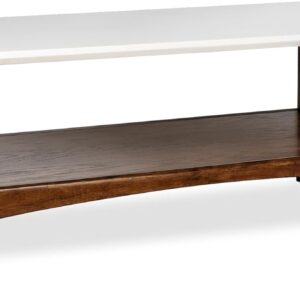 Rectangular Wood Coffee Table With Solid Wood Frame & Legs, Living Room Coffee Tables With Storage Shelf, Accent Furniture For Living Room, Minimalist Decor - Off-White