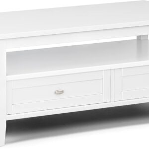 SOLID WOOD 48 inch Wide Rectangle Coffee Table in White, for the Living Room and Family Room