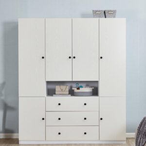 Wardrobe Closet Armoire Wardrobe Closet White Storage Cabinet Wooden Clothes Closets Cabinet Bedroom Armoires Cabinet with Hanging Rod Shelves