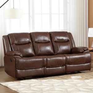 Genuine Leather Manual Reclining Sofa, 3 Seat Recliner Sofa, Couch for Living Room, Bedroom Furniture, Meeting Room, Brown (3 Seat Sofa)