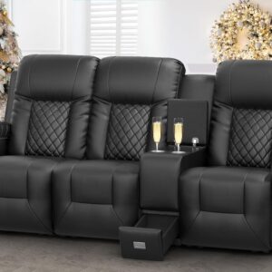 3 Seat Recliner Sofa, Large Reclining Sofa with Storage Console, Manual Reclining Chair with USB Ports, 2 Cell Phone Holder, 3 Seater Loveseat Recliner Couch for Living Room