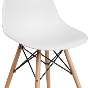 Series Plastic Modern Dining Chair with Wooden Legs,Modern Accent Chair for Dining Rooms and Offices, White