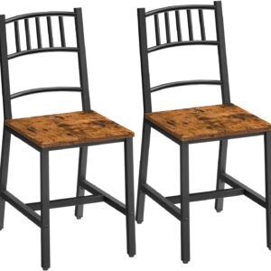 Kitchen Chairs Set of 2, Wooden Dining Room Chairs with Metal Frame, Dining Chairs with Back, Easy to Assemble, Dining Chairs for Kitchen, Living Room, Rustic Brown and Black