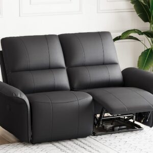 Black Leather Manual Reclining Love seat.Oversized Loveseat Recliner Sofa for Living Room. Double Recliner Home Theater Seating.