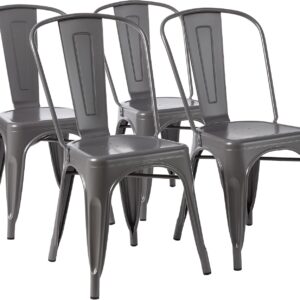 Metal Dining Chairs, Dark Grey, 1 Count (Pack of 4)