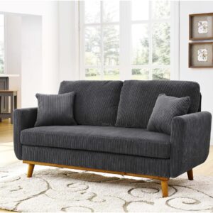Sofa - Corduroy Gray - Solid Wood Frame & Tapered Legs - Small Spaces & Open-Concept Living Rooms - Cozy Comfort