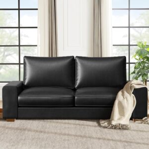 Modern Faux Leather Sofa Couch,Loveseat Sofa,Small Sofa,with Spring Cushions and Solid Wood Frame,Removable Sofa Cover,Suitable for Living Rooms,Offices,Apartments(71.25inch,Black