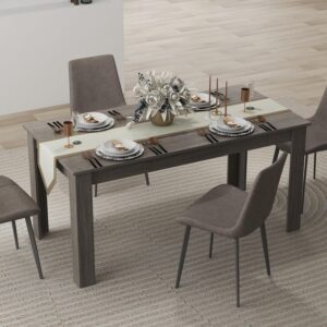 Moccha Wood Dining Table for 4-6 People, 63" Wood Rectangle Dinner Table, Modern Kitchen Table with L-Shaped Legs, 330lbs Weight Capacity, Dinette Table for Dining Room, Living Room, Grey