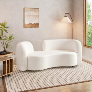 68.9" Curved Sofa with Solid Wood Frame, Beige Couch with  Upholstery, Easy Assembly and Easy Care, Modern Loveseat Couch for Living Room, Bedroom, Office, Hotel, Cafe