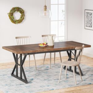 Dining Table for 6 People, 70.8-Inch Rectangular Wood Dining Table, Rustic Kitchen Table with Heavy Duty Metal Legs for Dining Room
