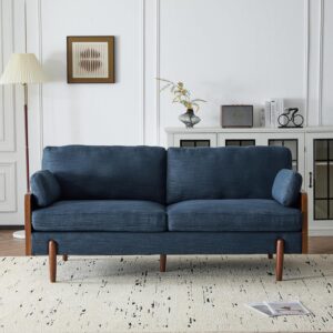 71.75"  Sofa with Plush Cushions, Wood Sides & Rounded Legs Compact & Stylish Couch for Living Room, Apartment Office, Navy