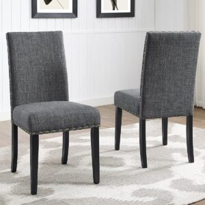 Gray Fabric Dining Chairs with Nailhead Trim, Pack of 2